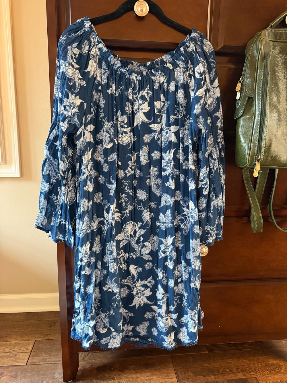 Knox Rose Navy Blue Floral Long-Sleeve Peasant Dress